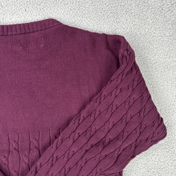 VTG 90s Eddie Bauer Cable Knit Cotton Sweater Men XL Plum Grandpa Heavyweight - Picture 13 of 16